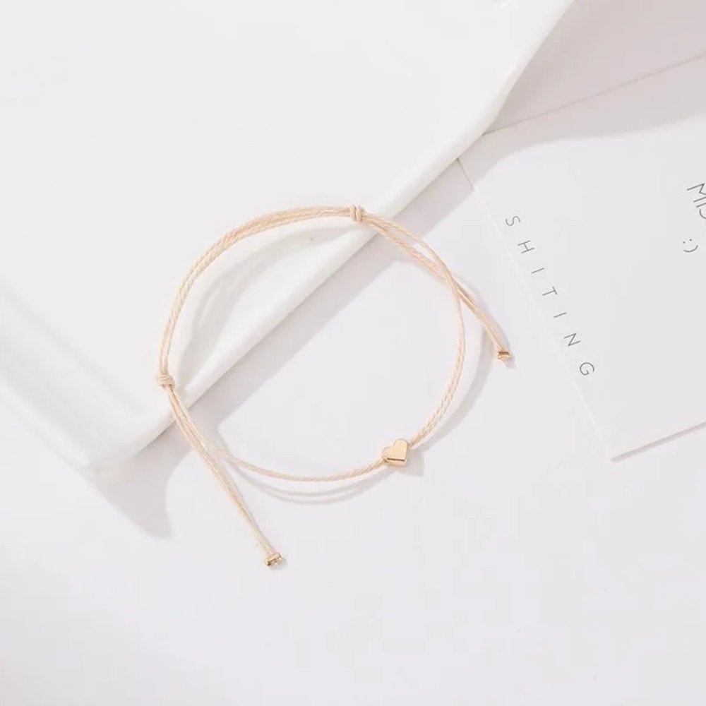 Minimalist Gold Heart Adjustable Slip Knot Rope Bracelet NEW - Picture 2 of 6